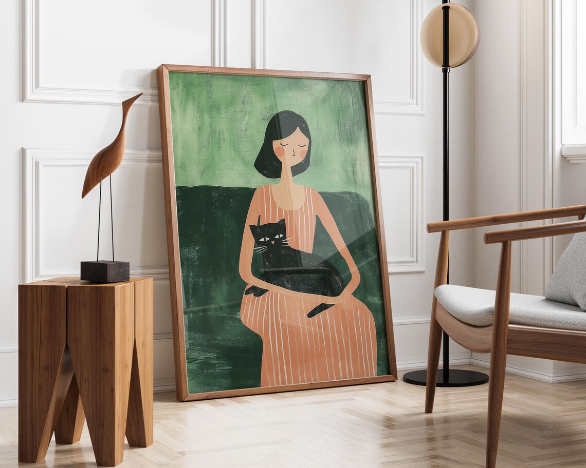 Abstract People and Cat Art, Contemporary Print - Image 4