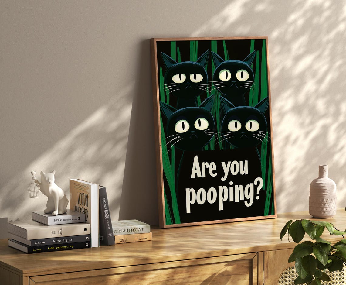 Are You Pooping? Cats Bathroom Maximalist Poster Print - Image 2