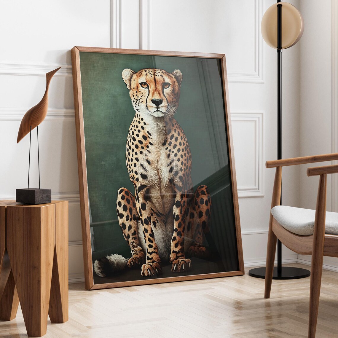 Regal Cheetah Portrait On A Deep Sage Green Background Poster