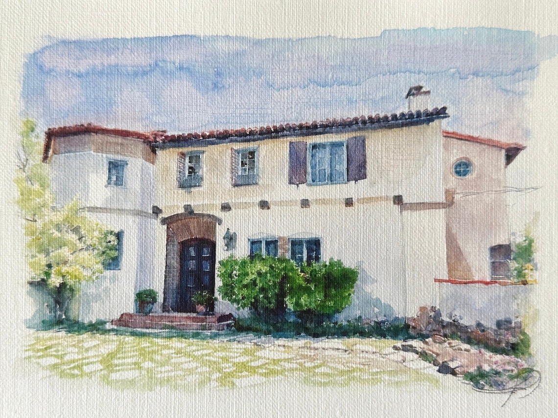 Hand Painted Photo To Highly Detailed Watercolor Of A House Business Or Landscape Combine Photos