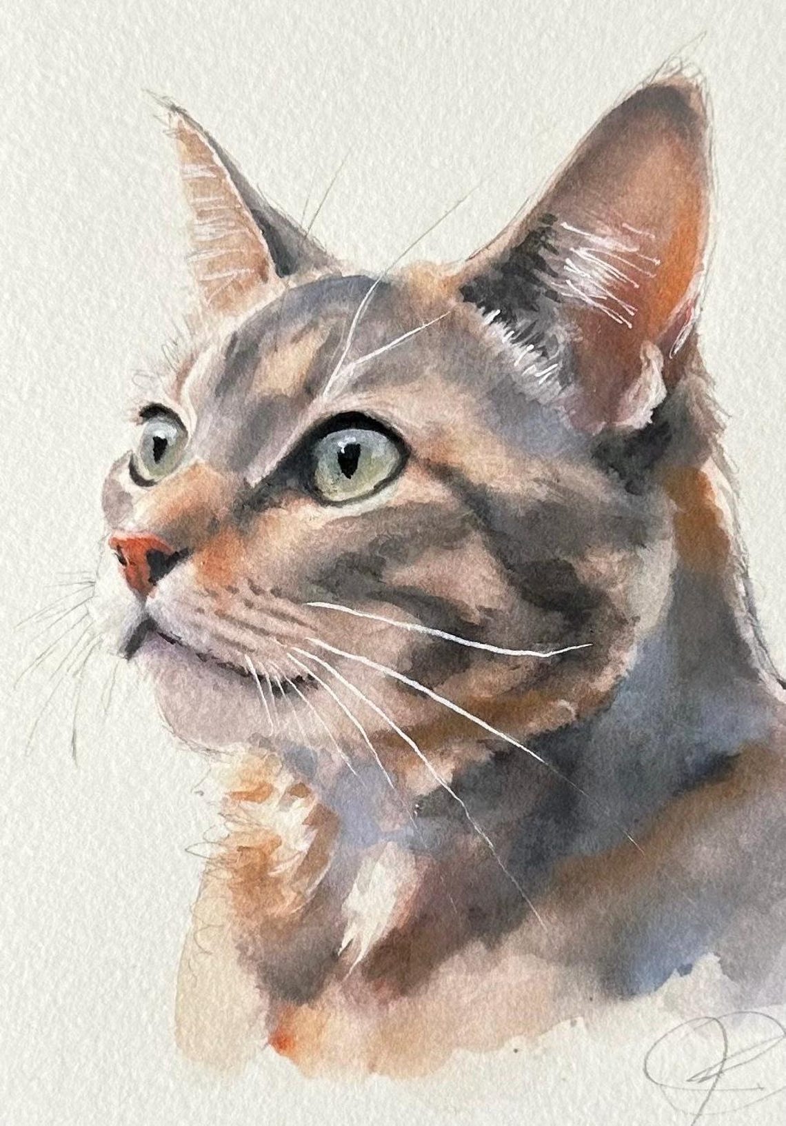 Hand Painted Pet Cat Portrait From Photos Custom Watercolor Art Made To Order Cat Painting Family Pet Illustration Combine Photos