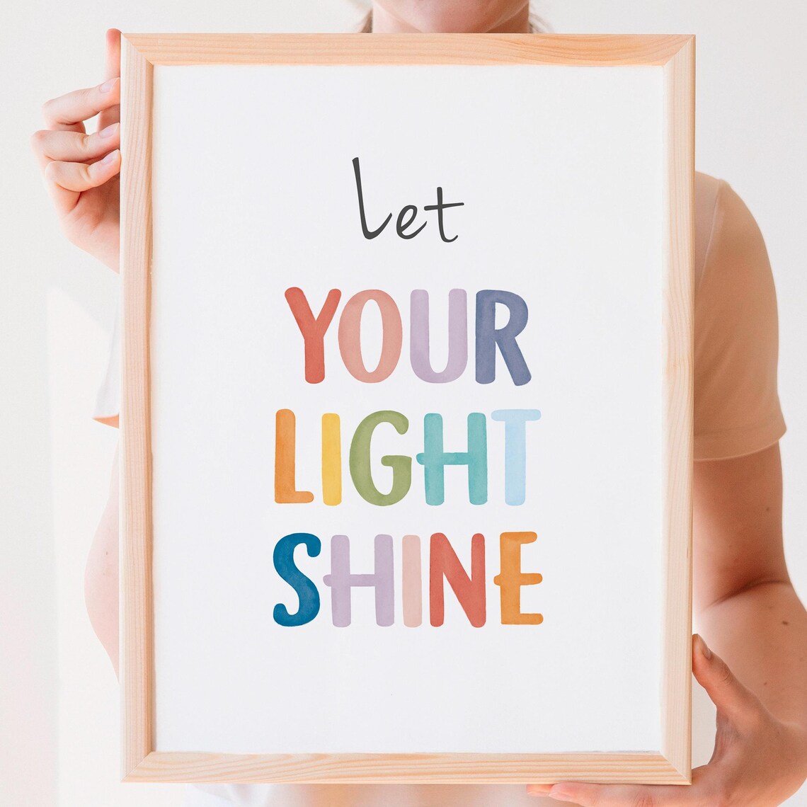Let Your Light Shine Rainbow Watercolor Inspirational Quote Poster