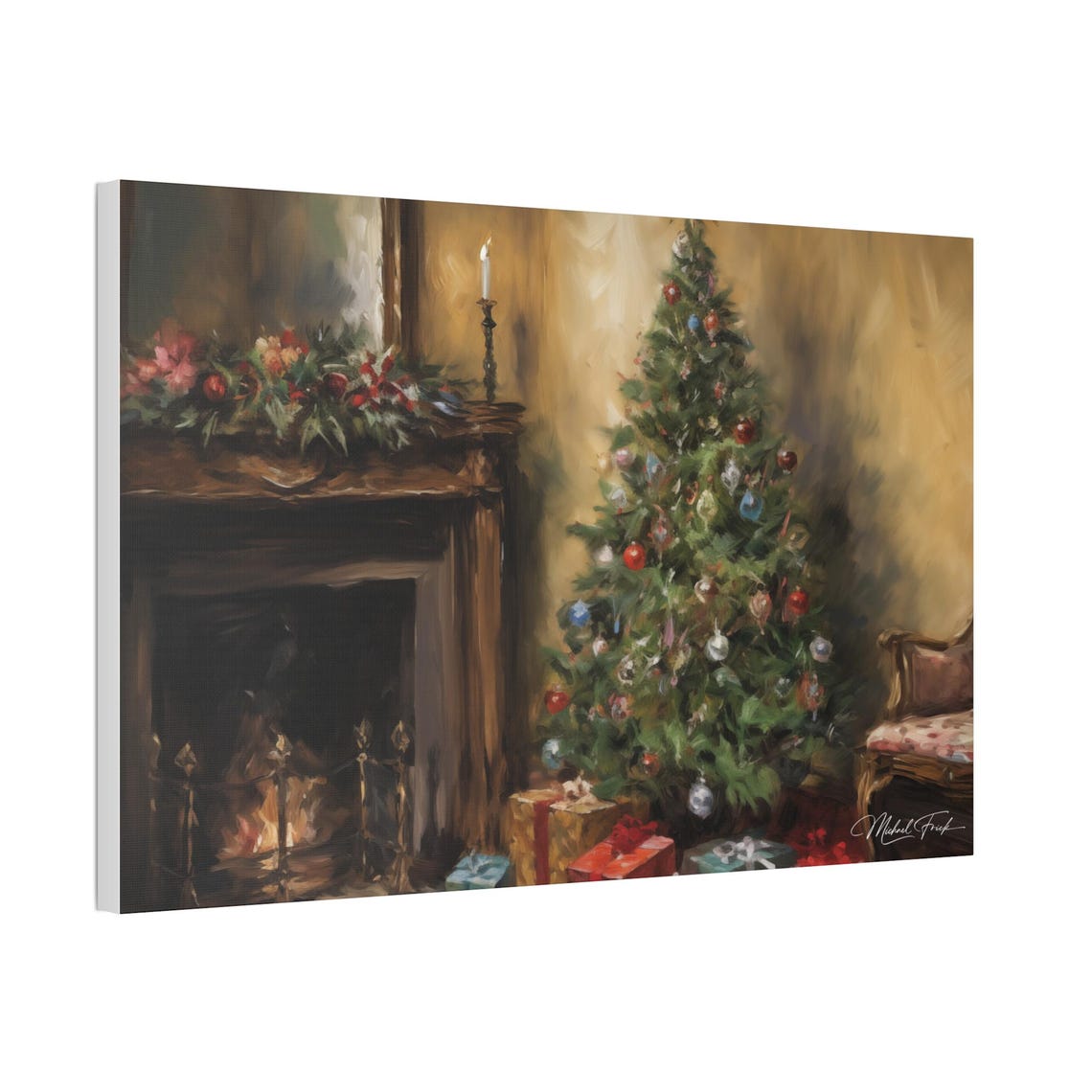 Christmas Tree by the Fireplace Holiday Home Scene Art Poster - Image 5