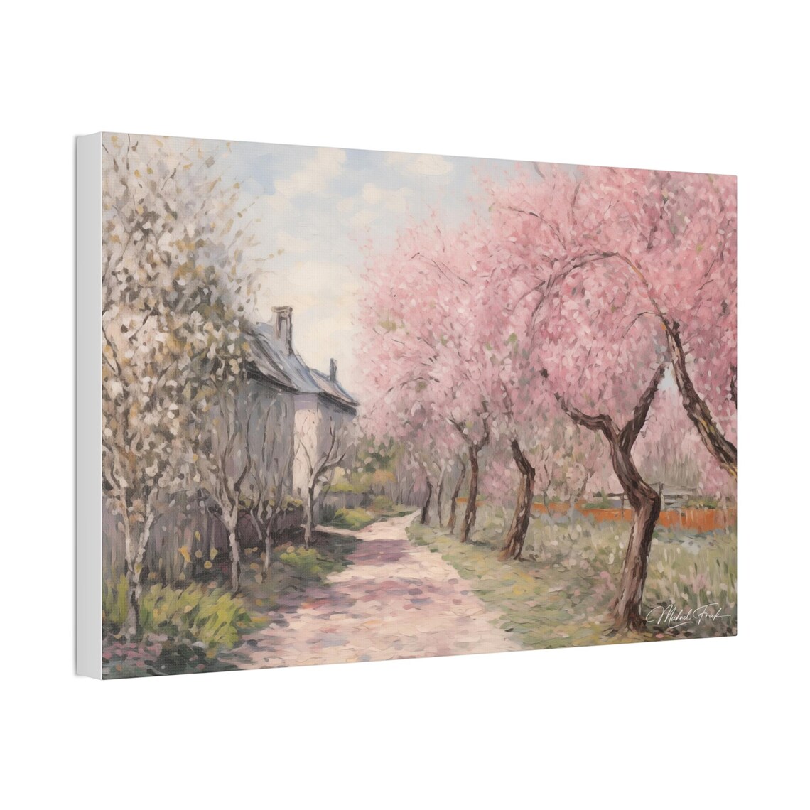 Cherry Blossom Path Winding Past Country Houses In Spring Wall Art - Image 4