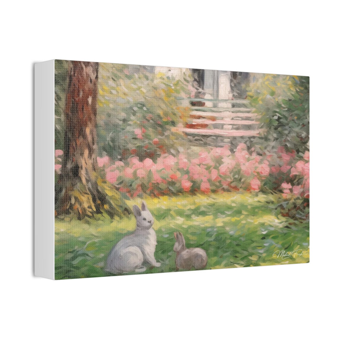 Two Rabbits Relaxing In A Flower Garden By A Cottage Wall Art - Image 3