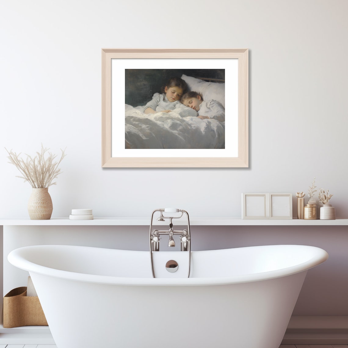 Two Sleeping Children Resting In Soft White Bed Linens Art Poster - Image 4