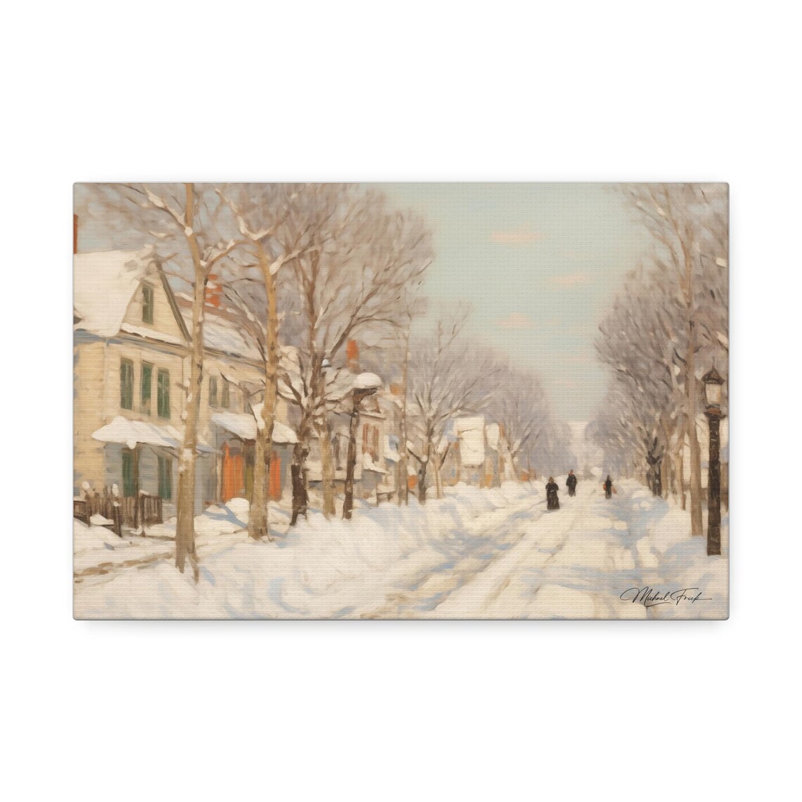 Quiet Snowy Neighborhood Street Winter Morning Landscape Poster - Image 2
