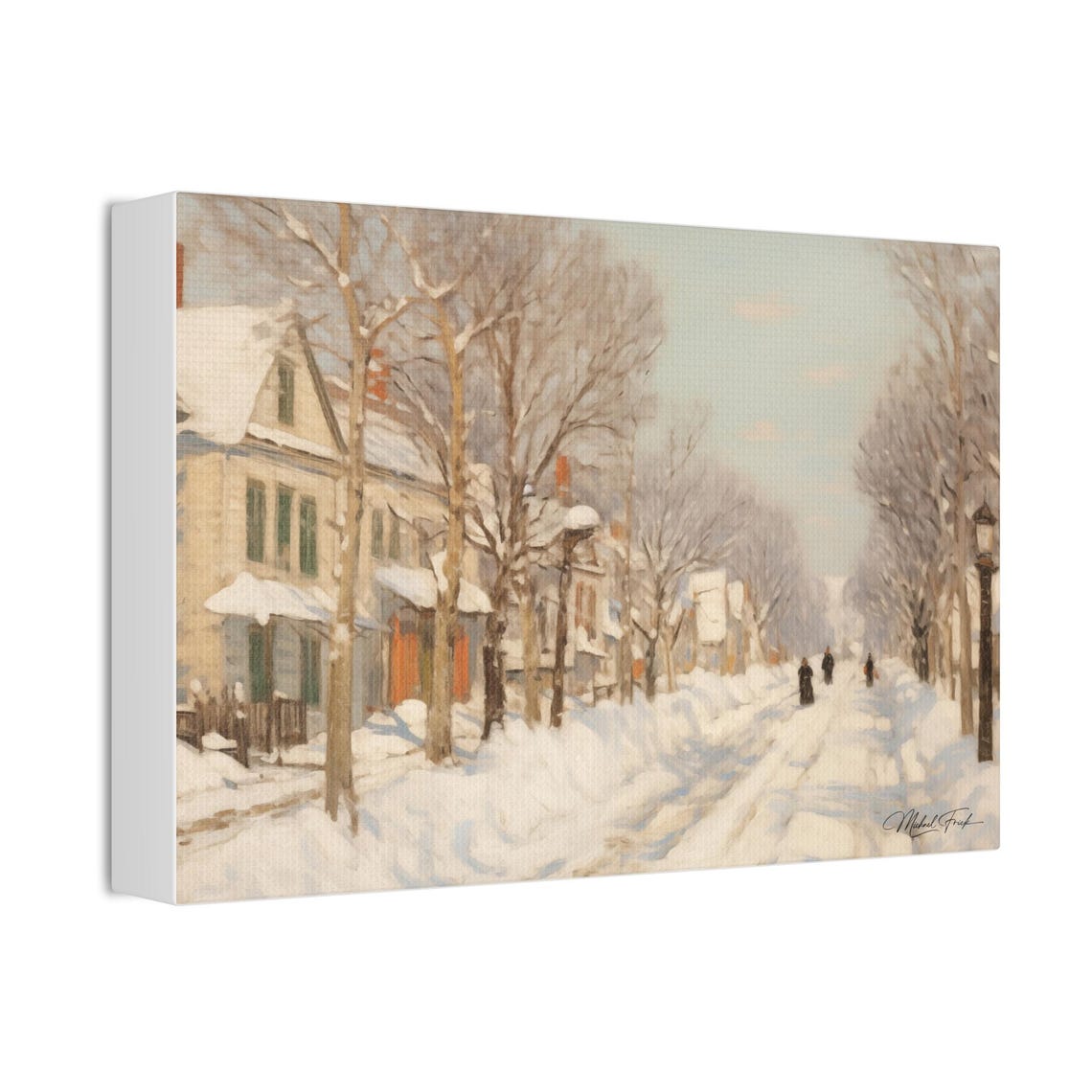 Quiet Snowy Neighborhood Street Winter Morning Landscape Poster - Image 3