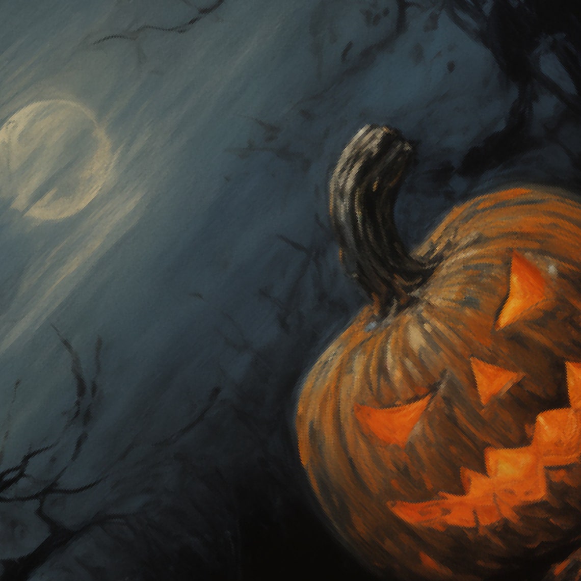 Glowing Jack O Lantern Under a Full Moon Halloween Night Poster - Image 4