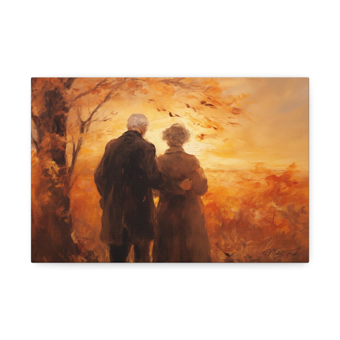 Elderly Couple at Sunset Golden Autumn Romance Evening Walk Poster - Image 2