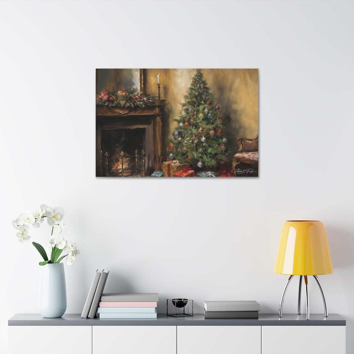 Christmas Tree by the Fireplace Holiday Home Scene Art Poster - Image 7