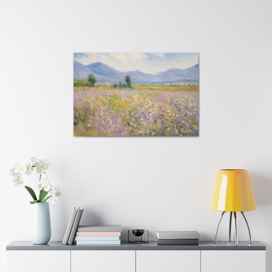 Impressionist Wildflower Meadow Mountain View Landscape Poster - Image 7