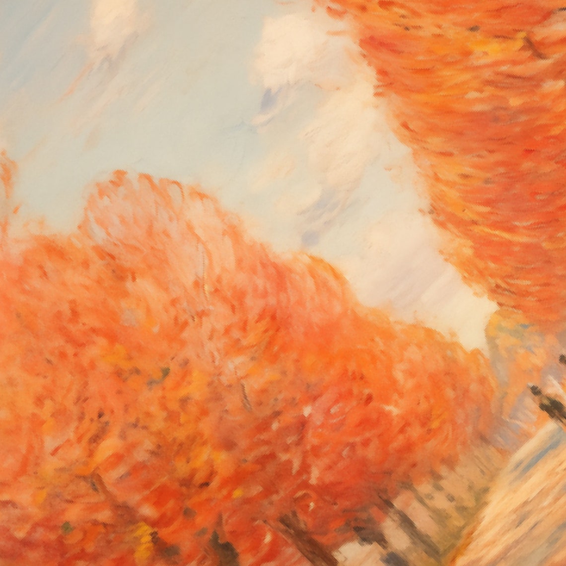 Walkway Lined With Trees In Fall Vintage Inspired Landscape Print - Image 5