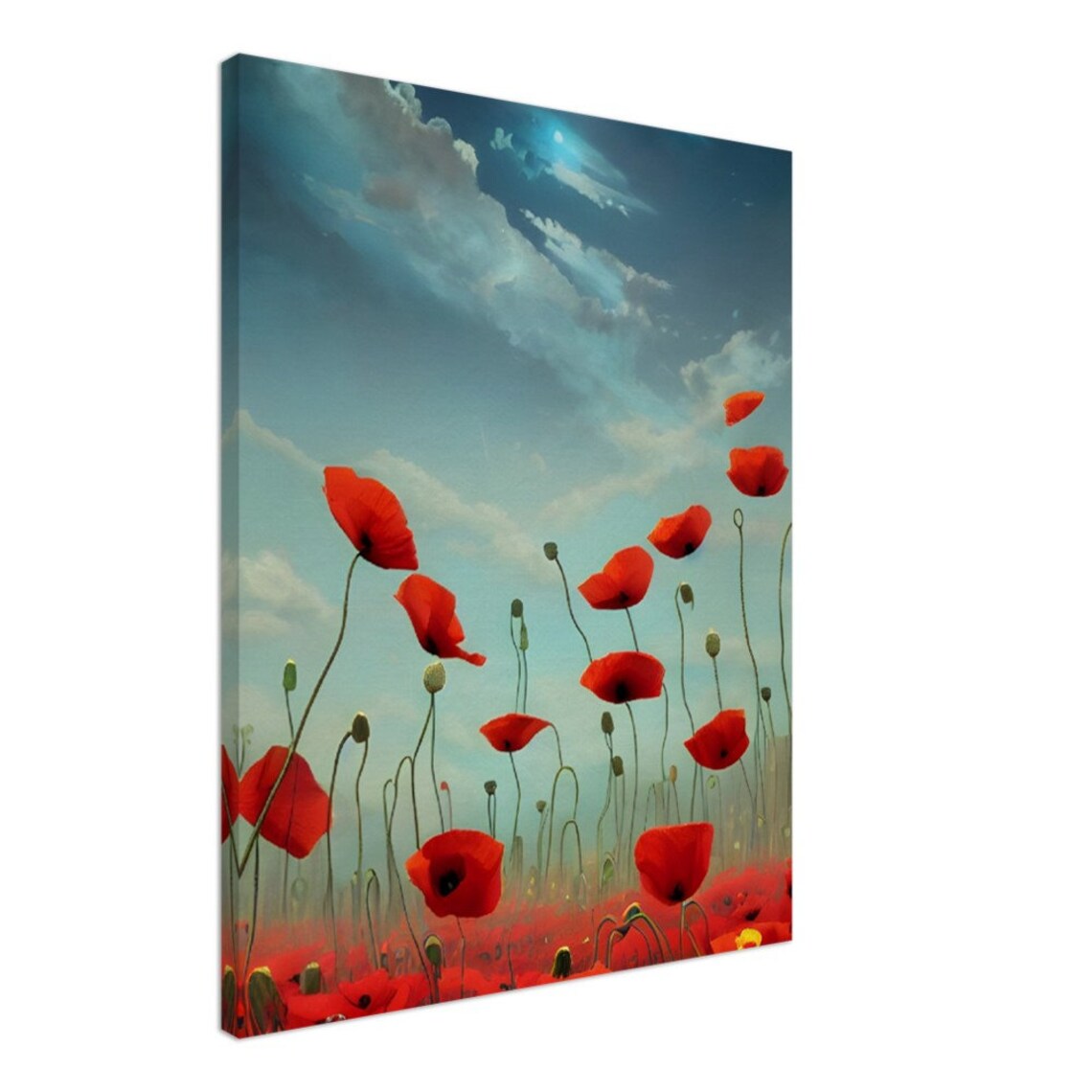 Red Poppies Blue Sky Dreamy Wildflower Meadow Scene Art Poster - Image 2