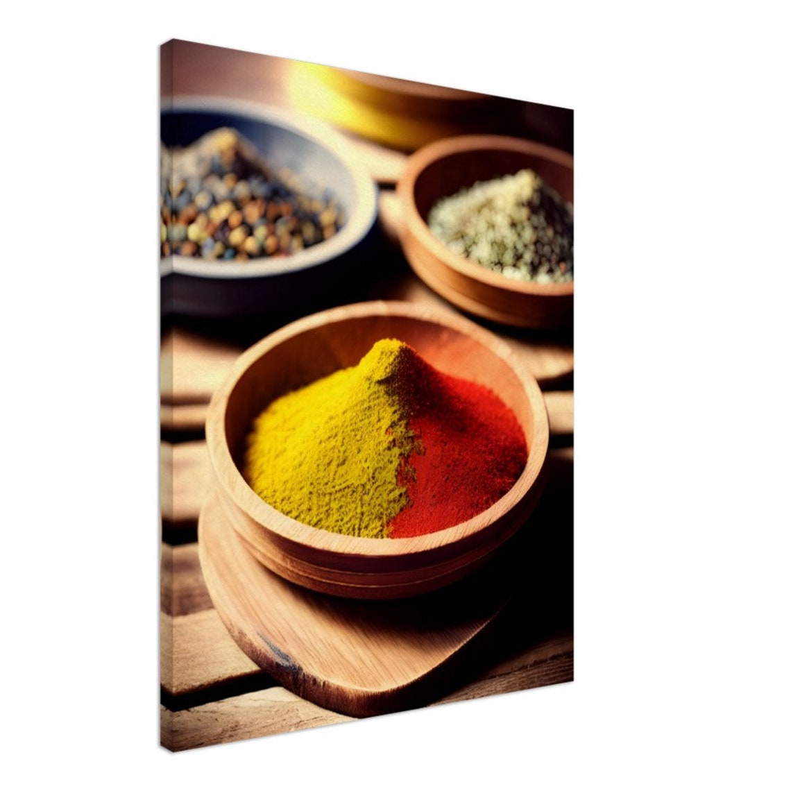 Wooden Bowls Turmeric Paprika Spice Rustic Still Life Art Poster - Image 2