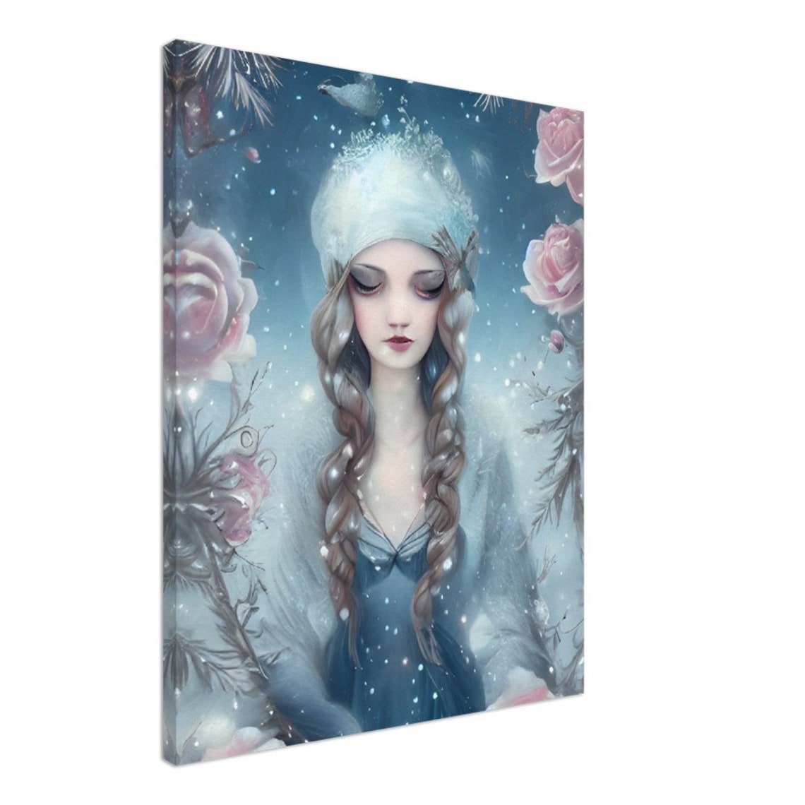 Winter Snow Goddess Portrait Icy Blue Rose Fantasy Art Poster - Image 2