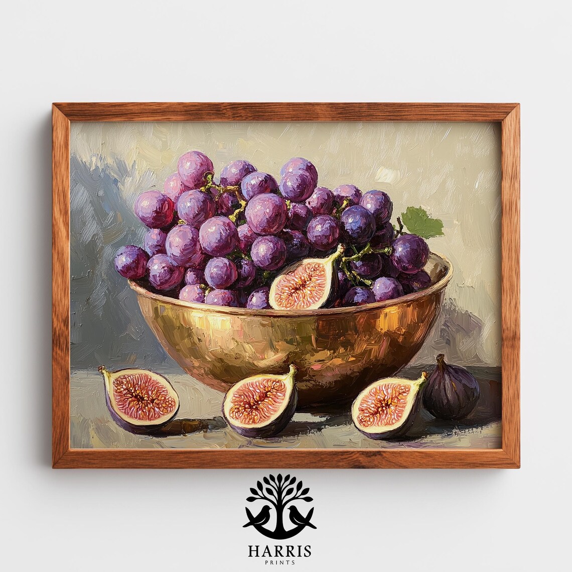 Rustic Grapes Figs Still Life Copper Bowl Vintage Farmhouse Wall Art