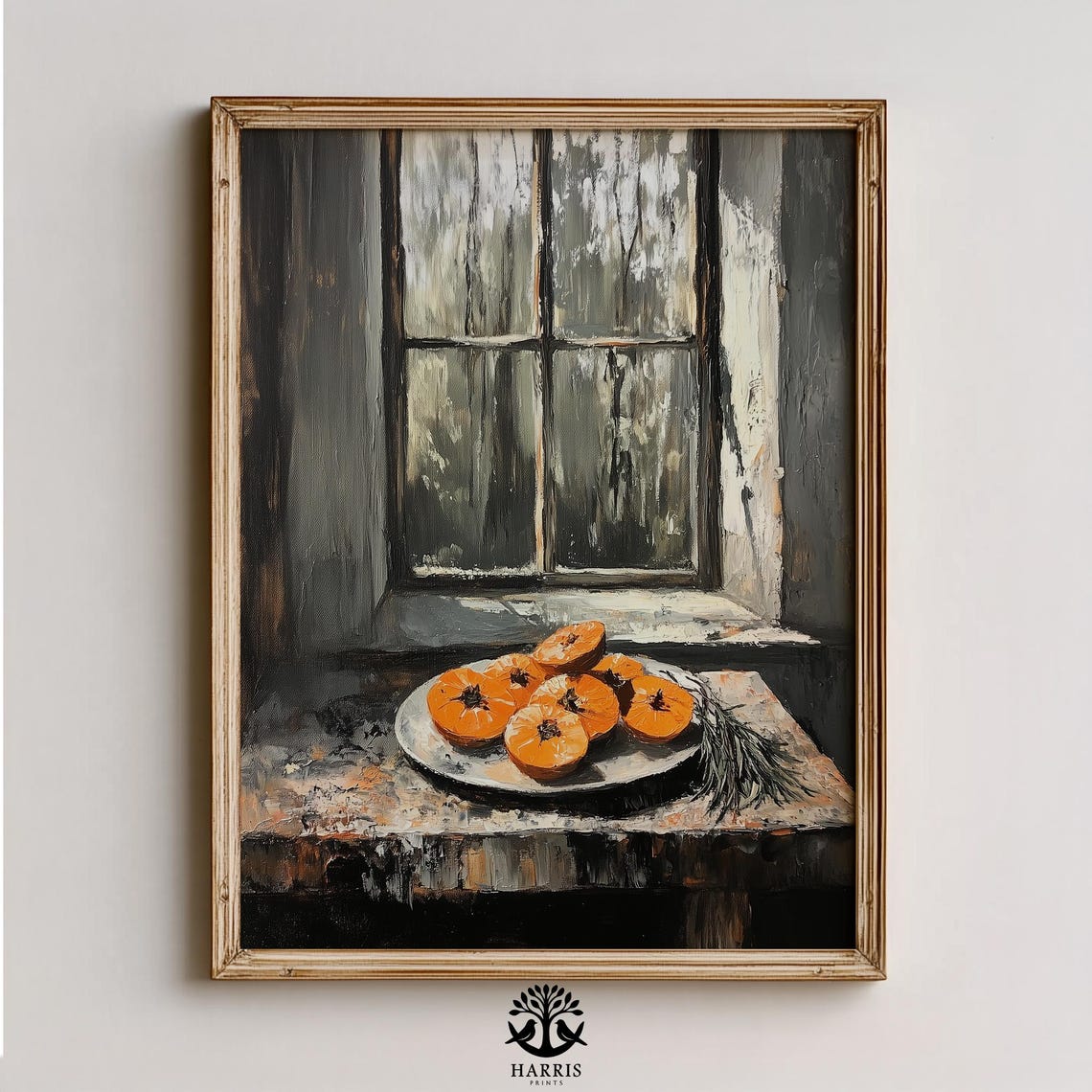 Persimmons on a Windowsill With Winter Frost Still Life Poster