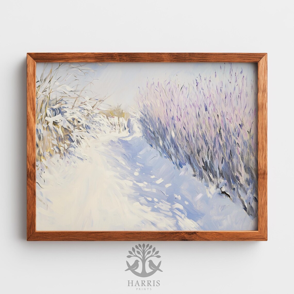 Snowy Winter Path Impressionist Oil Painting Quiet Landscape Wall Art
