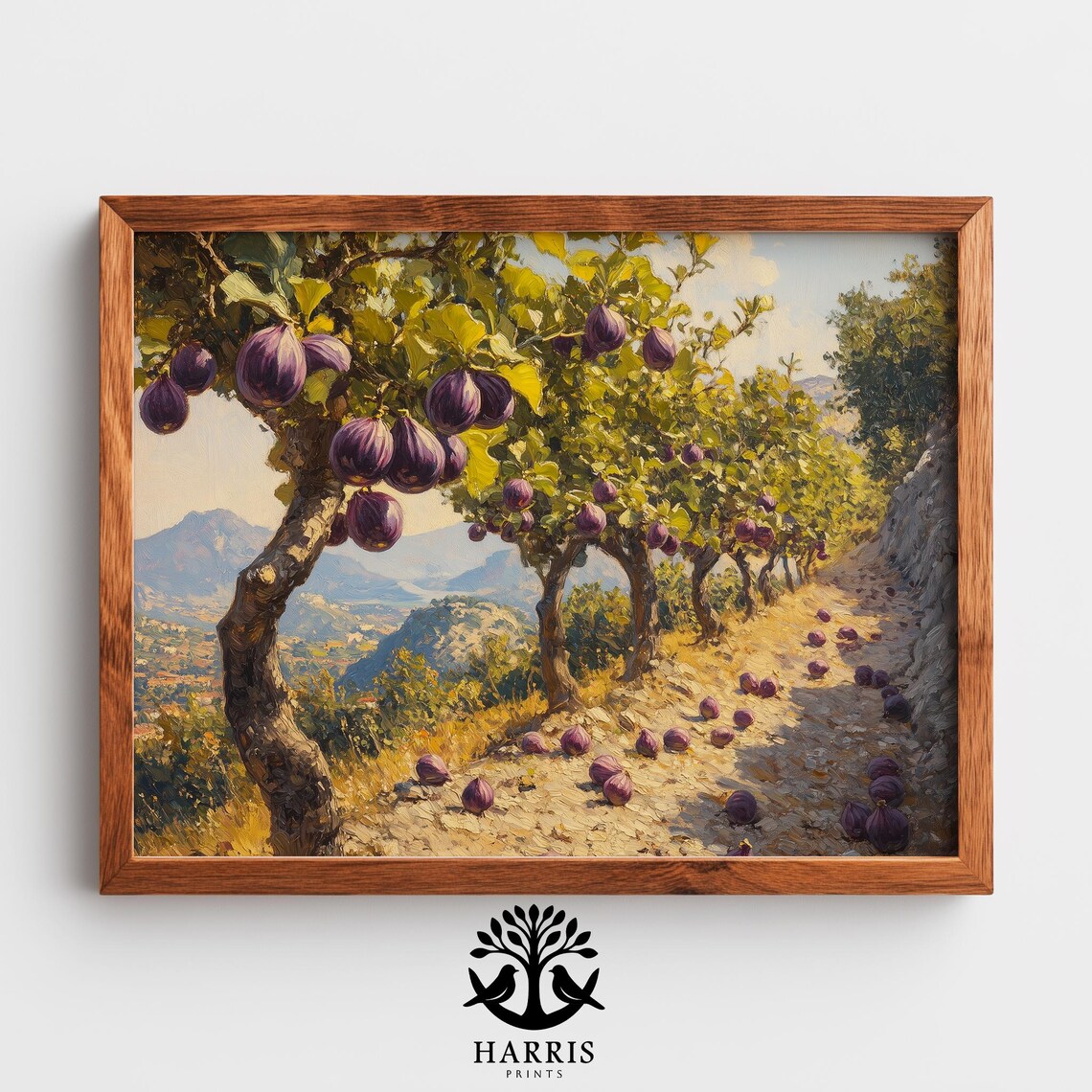 Sunlit Fig Tree Orchard Purple Harvest Oil Painting Wall Art