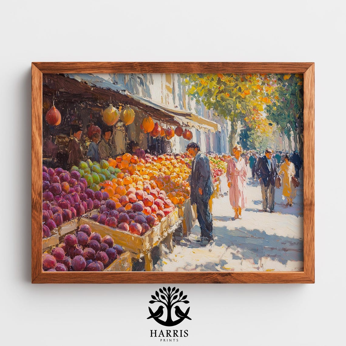 Rustic Outdoor Fruit Market Hanging Melons Vintage Oil Wall Art