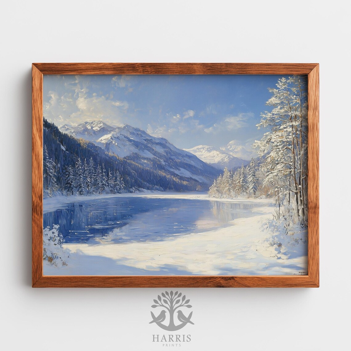 Frozen Lake Winter Mountain Valley Snowy Landscape Art Poster