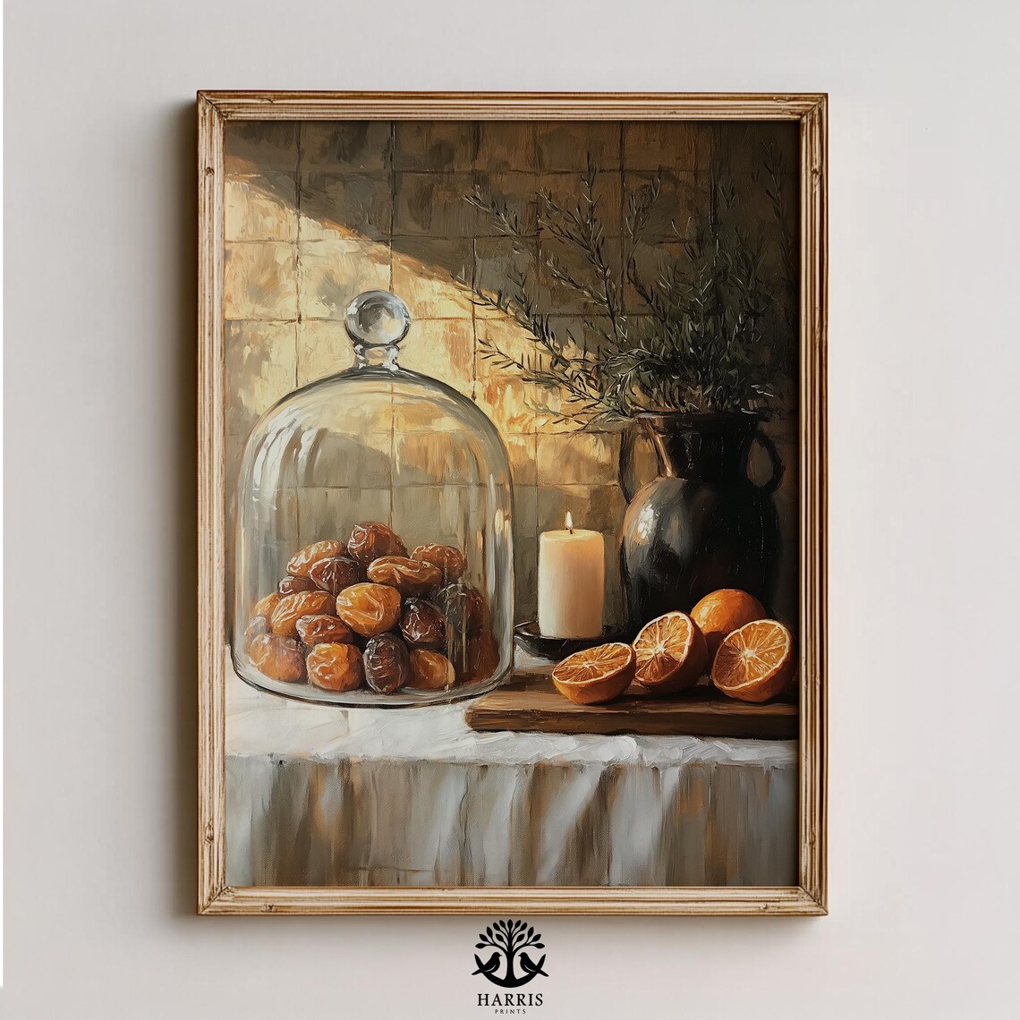 Moody Dates Under Glass Cloche Still Life Farmhouse Kitchen Art Poster