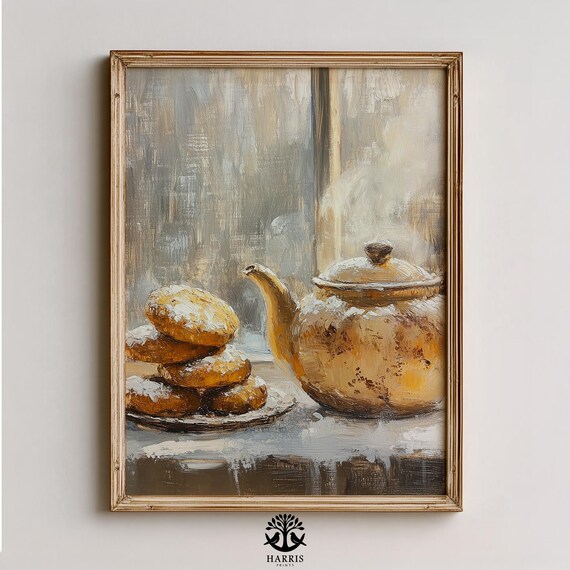 Rustic Teapot Sugar Dusted Biscuits Farmhouse Still Life Poster