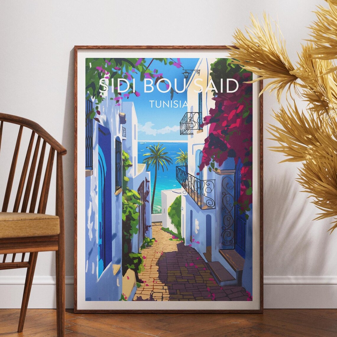 Sidi Bou Said Tunisia Whitewashed Street Blue Door Sea View Poster