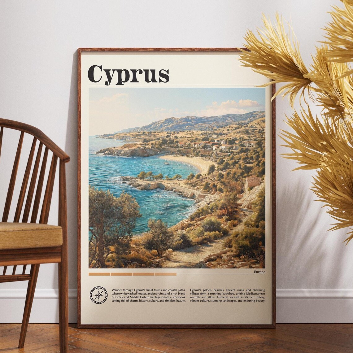 Cyprus Europe Turquoise Bay Golden Sand Beach Island Travel Poster