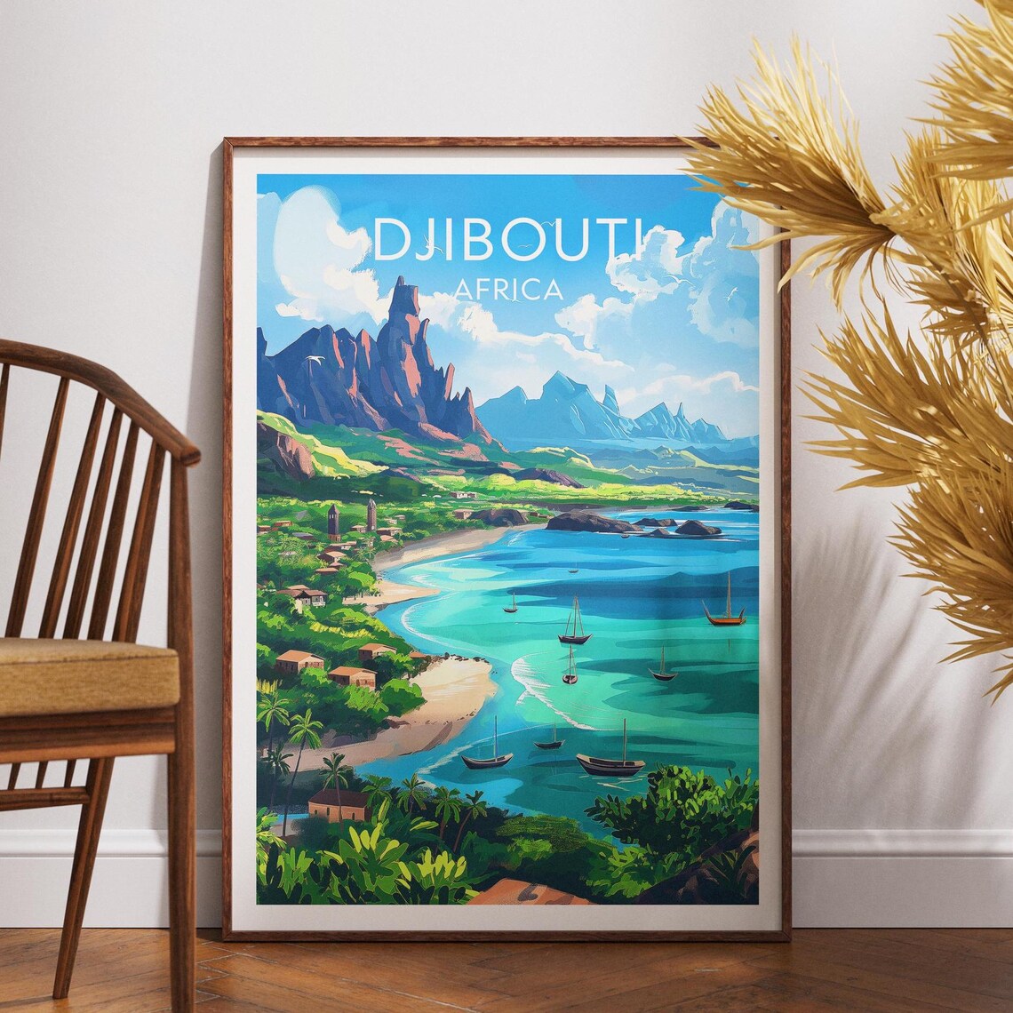 Djibouti Africa Tropical Beach Mountain Coast Scenic Travel Poster