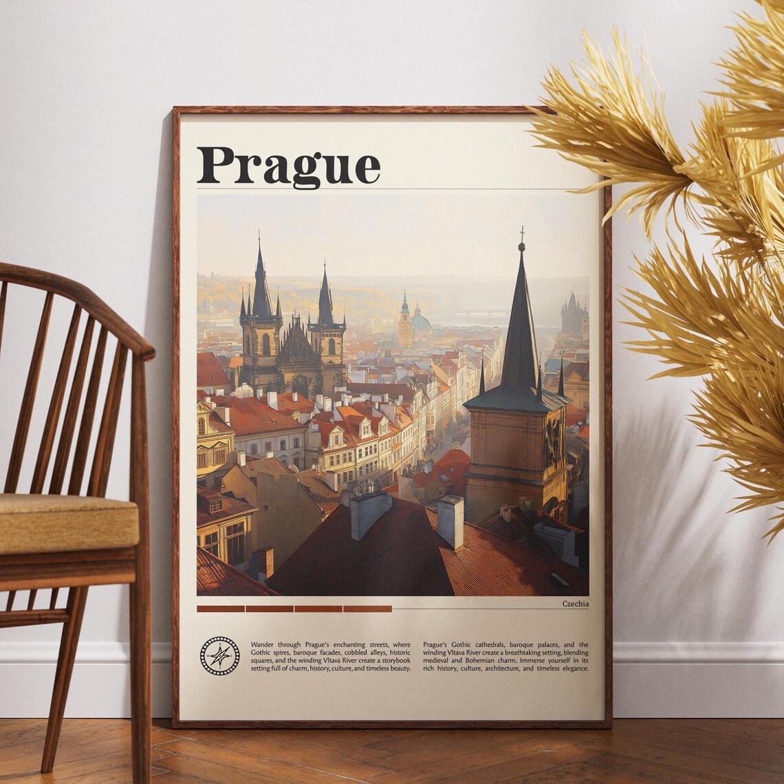 Prague Czechia Old Town Rooftops Gothic Spires Sunrise Travel Poster