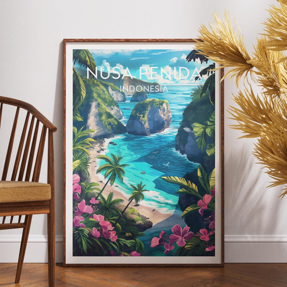 Nusa Penida Indonesia Cliff Beach Turquoise Bay Island Travel Poster