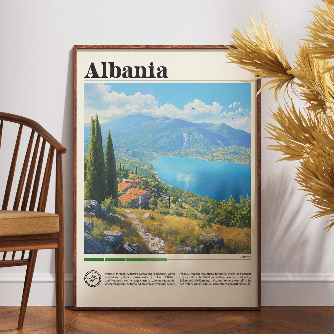 Albania Europe Mountain Lake Village Scenic Travel Art Poster