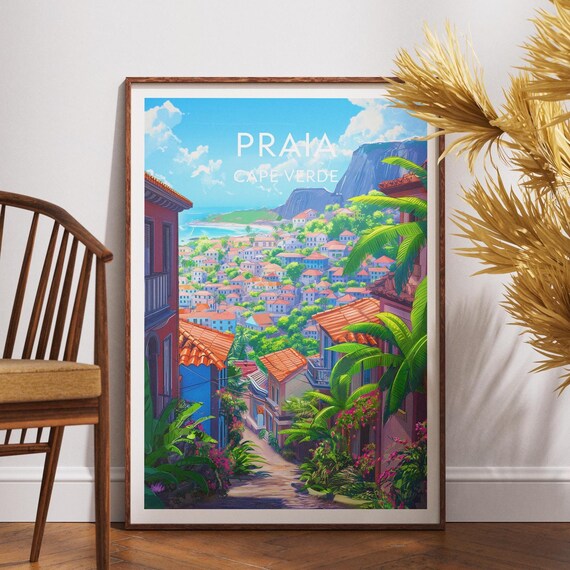 Praia Cape Verde Colorful Coastal Town Bay Africa Travel Poster
