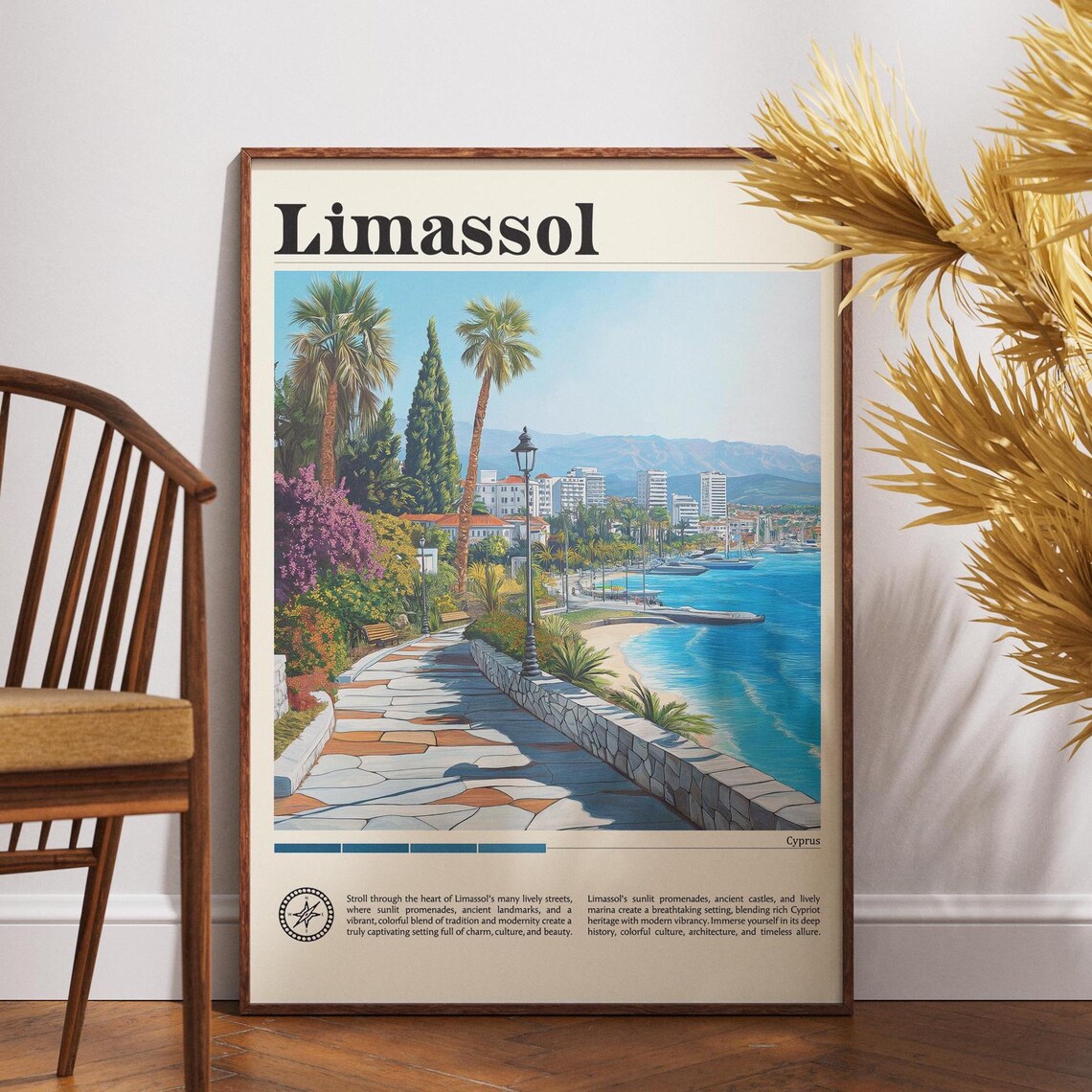 Limassol Cyprus Seaside Promenade Palm Marina Travel Art Poster