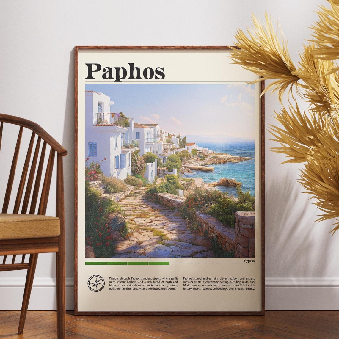 Paphos Cyprus Whitewashed Seaside Village Harbor Lane Scene Print