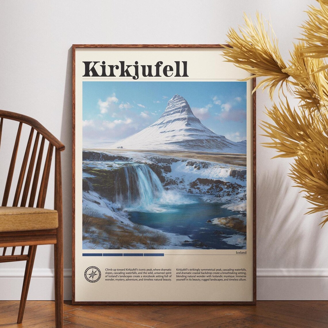 Kirkjufell Iceland Winter Snow Peak Waterfall Scene Travel Poster