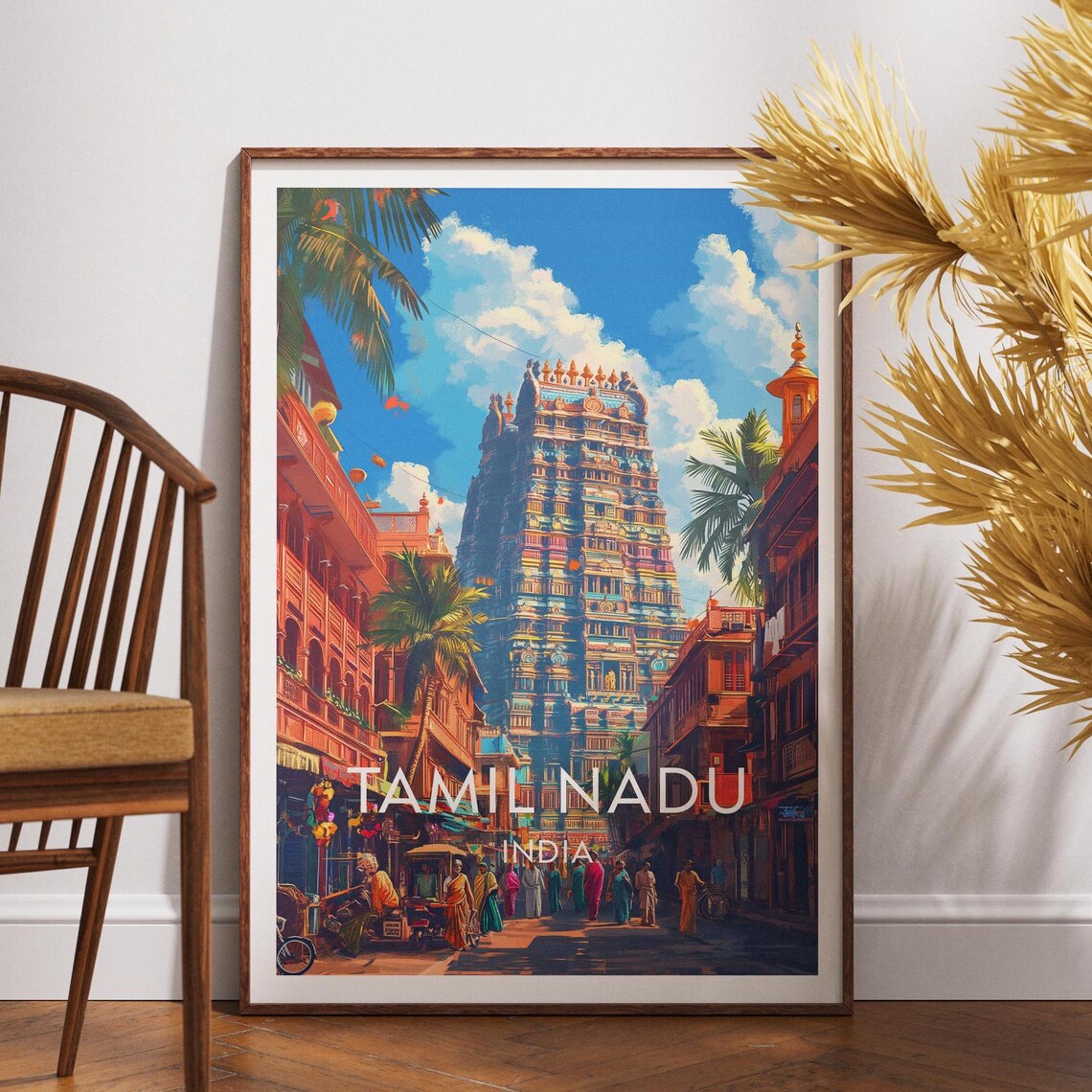 Tamil Nadu India Travel Poster Colorful Hindu Temple Gopuram Tower