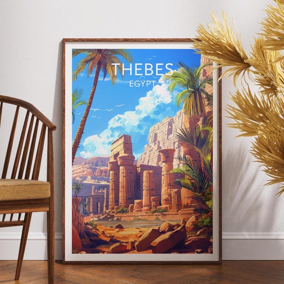 Thebes Travel Print Egypt Luxor Poster Wall Art Africa Ancient
