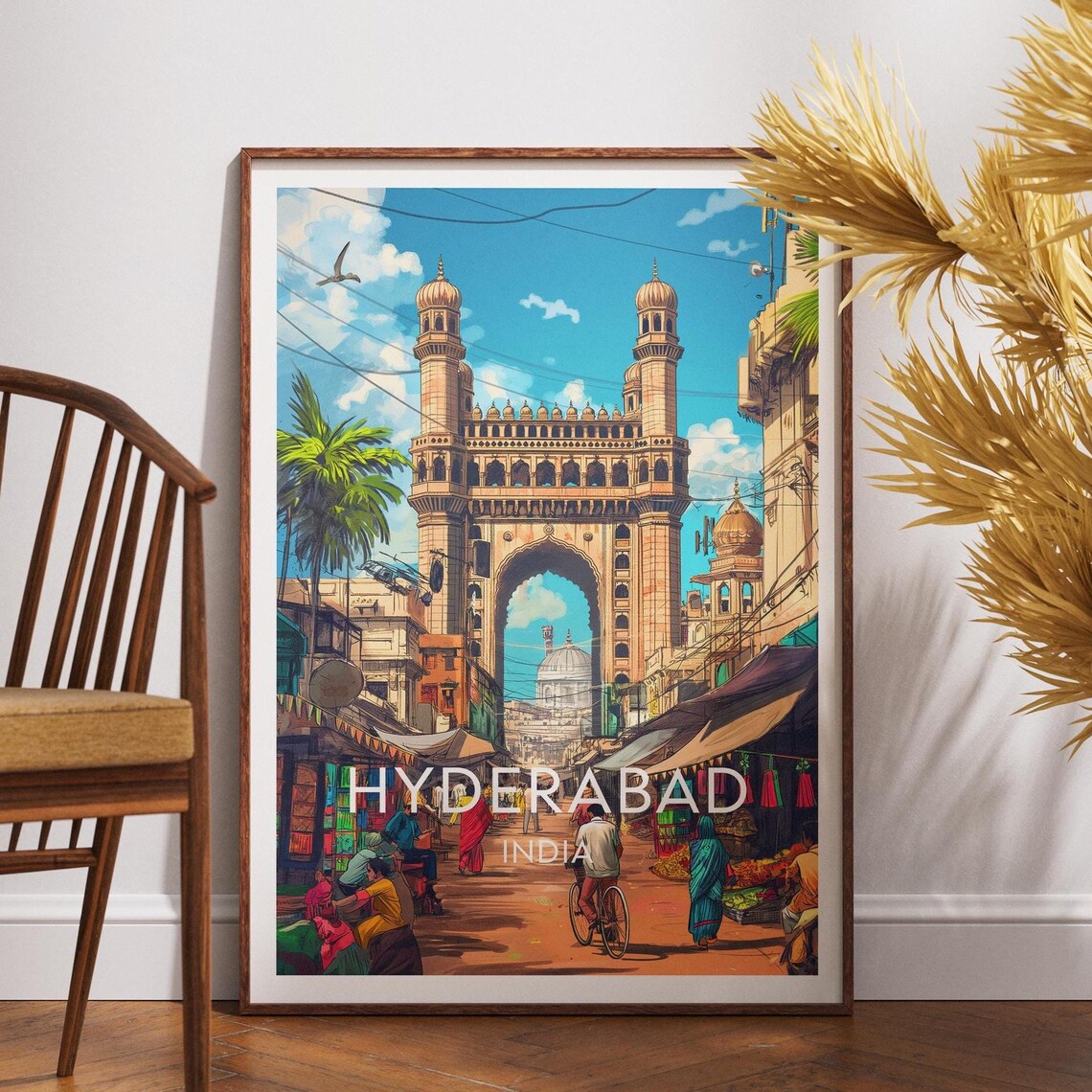 Hyderabad India Charminar Historic Market Street Travel Poster