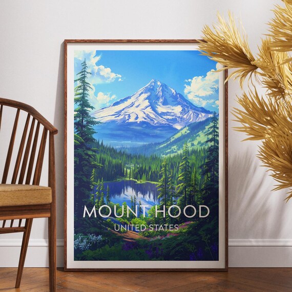Mount Hood United States Pine Forest Alpine Lake Vintage Travel Poster