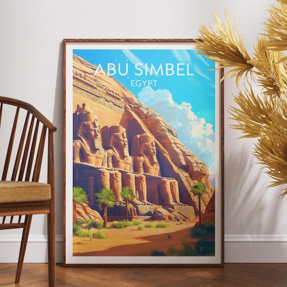 Abu Simbel Egypt Colossal Statues Desert Temple Illustrated Travel Poster