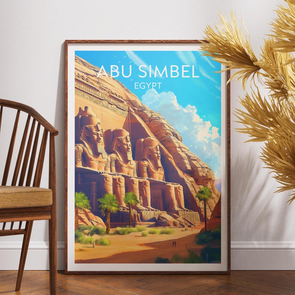 Abu Simbel Egypt Colossal Statues Desert Temple Illustrated Travel Poster