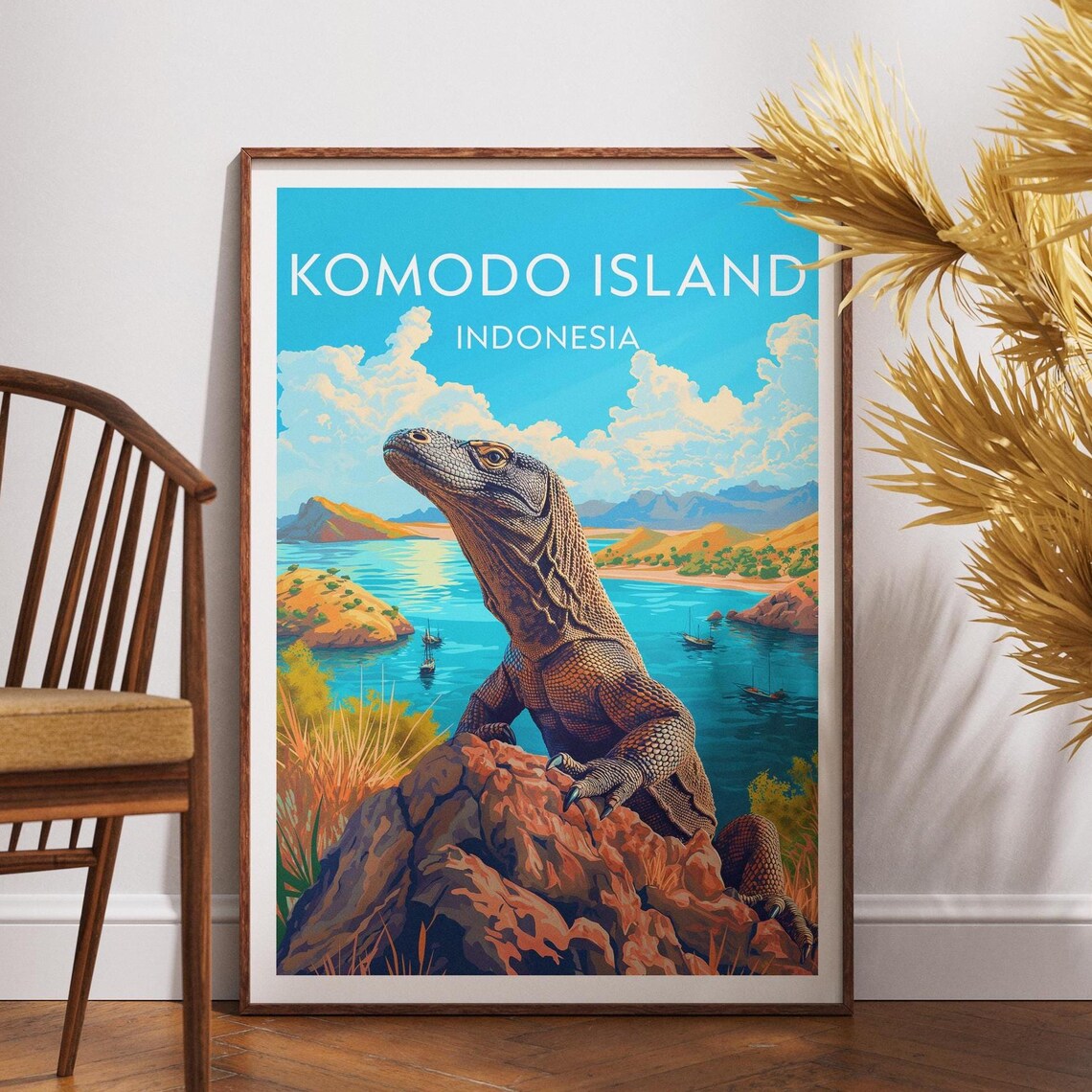 Komodo Dragon Indonesia Island Lagoon Wildlife Nature Poster