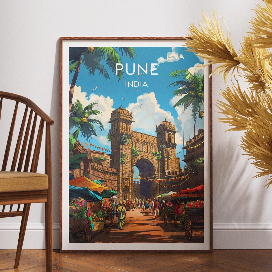 Pune India Historic Market Arch Festival Street Crowd Travel Poster