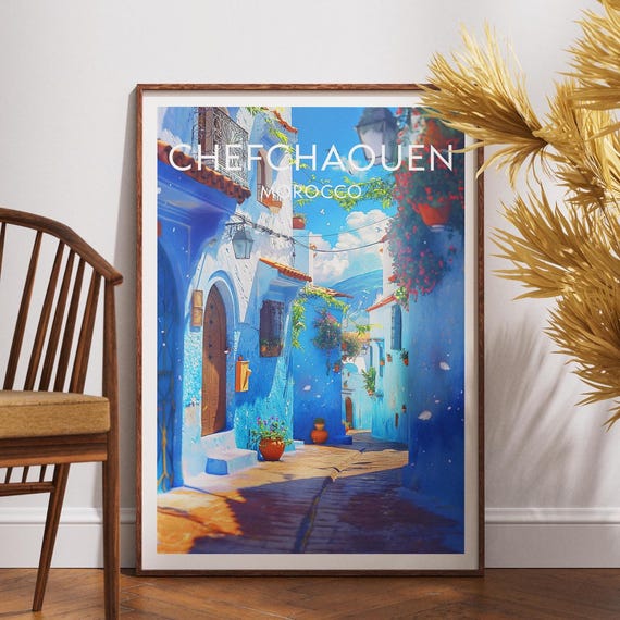 Chefchaouen Travel Print Morocco Poster Wall Art Africa