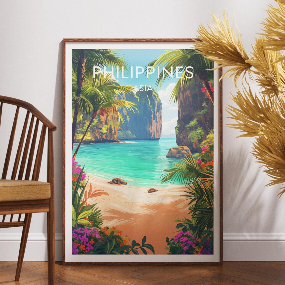 Philippines Asia Tropical Beach Cove Limestone Cliffs Travel Poster