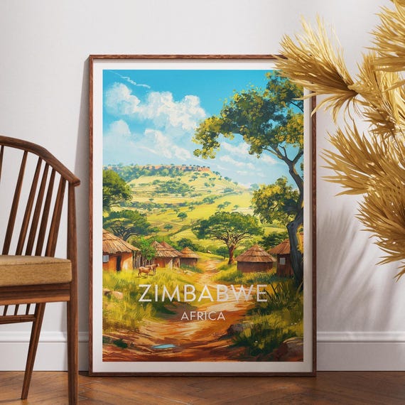 Zimbabwe Travel Print Africa Poster Wall Art