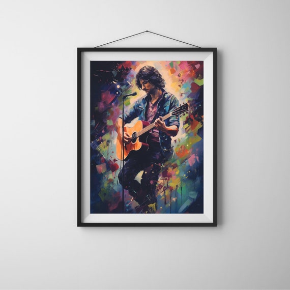 Man Playing Guitar Guitarist Print Wall Art Music Decor Modern Colorful